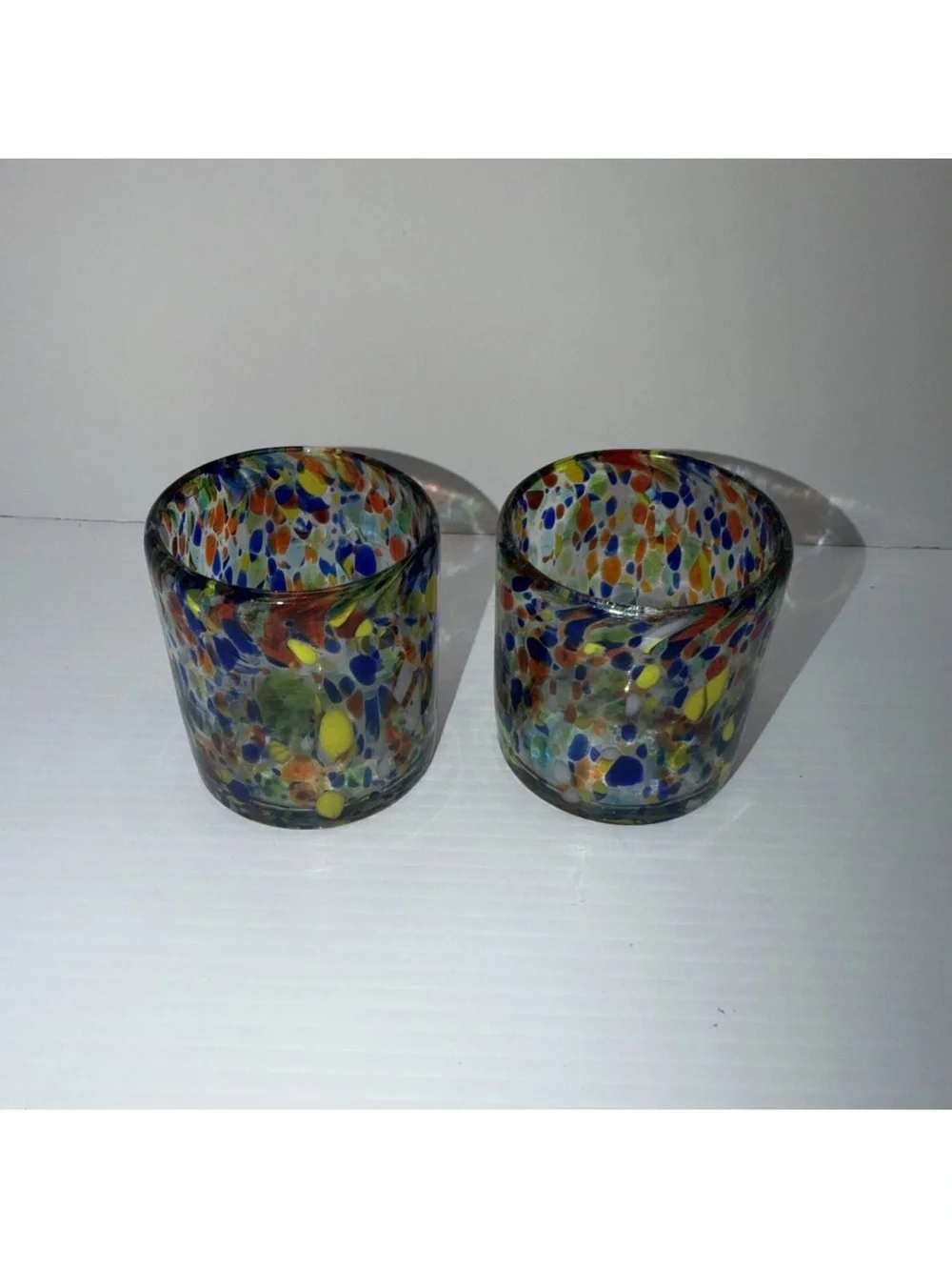 Confetti Low Ball Glasses Thick Hand Blown Glass Set Of Two Vintage